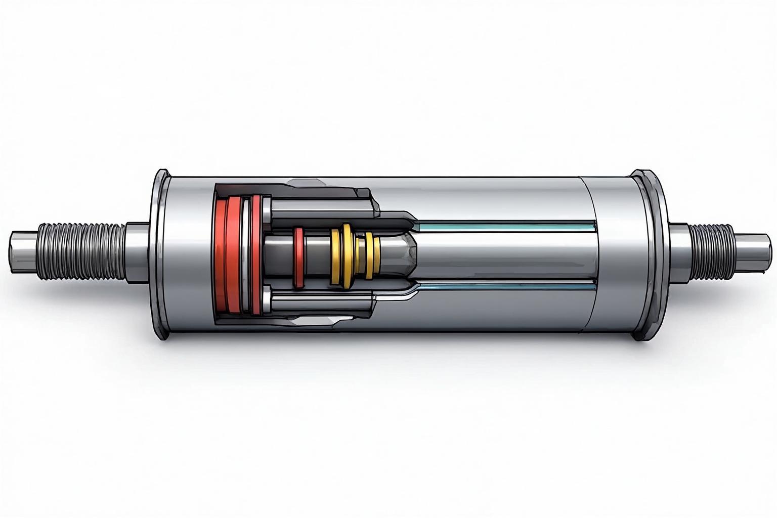 Гидроцилиндр в разрезе с установленными уплотнениями